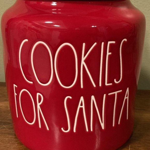 NEW Rae Dunn COOKIES FOR SANTA LARGE RED CHUBBY CANISTER WITH DIMPLES - Picture 3 of 12